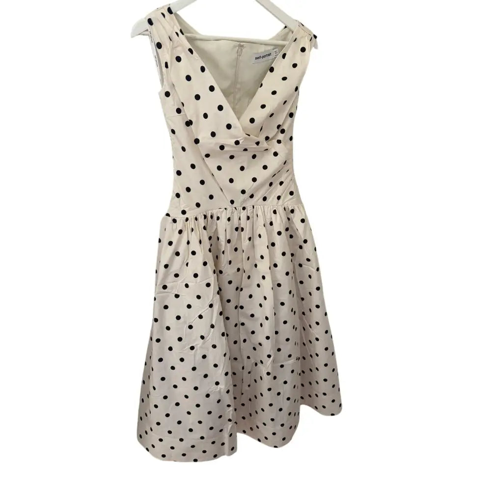 Self Portrait Cream Polka Dot Cotton Midi Dress - Dress