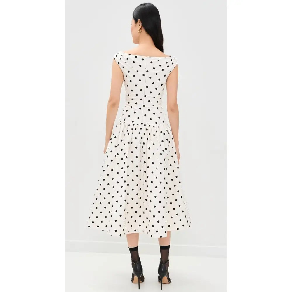 Self Portrait Cream Polka Dot Cotton Midi Dress - Dress