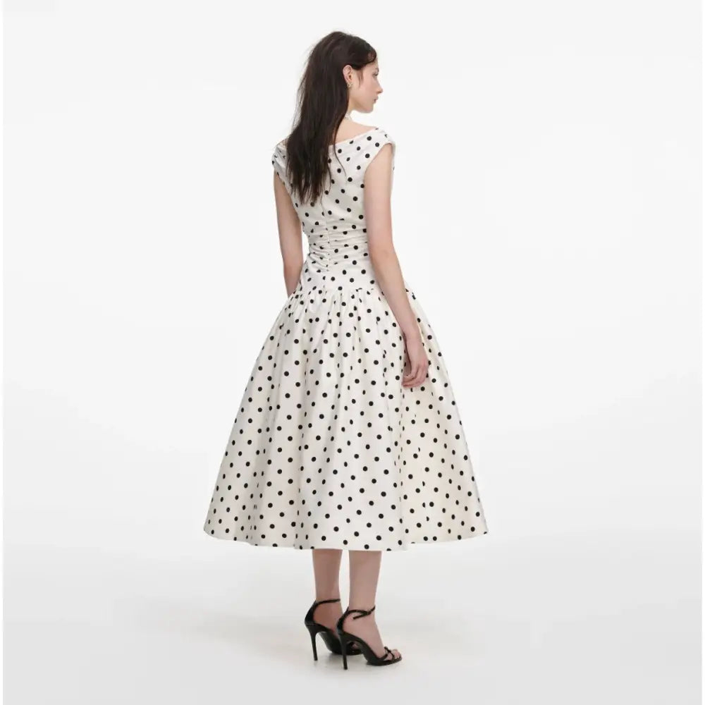 Self Portrait Cream Polka Dot Cotton Midi Dress - Dress