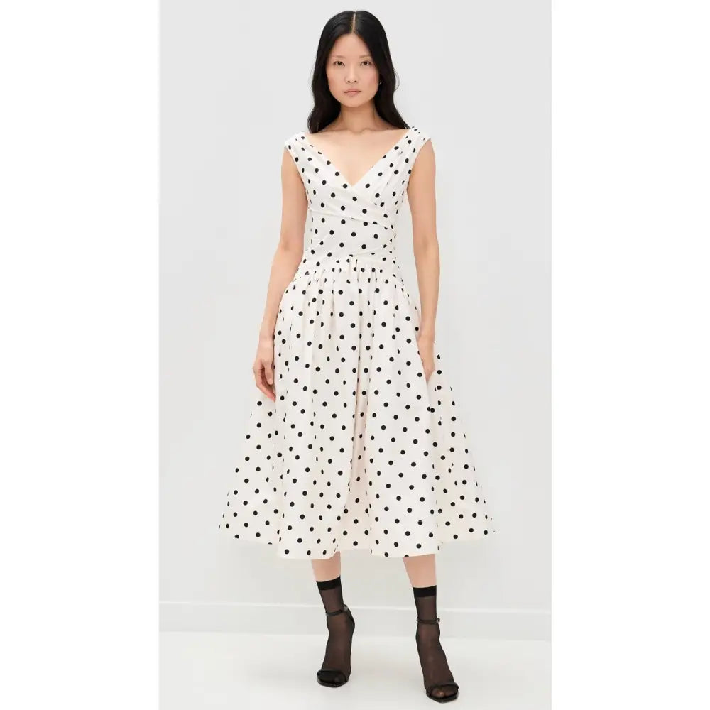 Self Portrait Cream Polka Dot Cotton Midi Dress - Dress