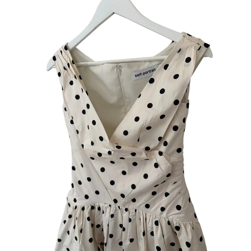 Self Portrait Cream Polka Dot Cotton Midi Dress - Dress