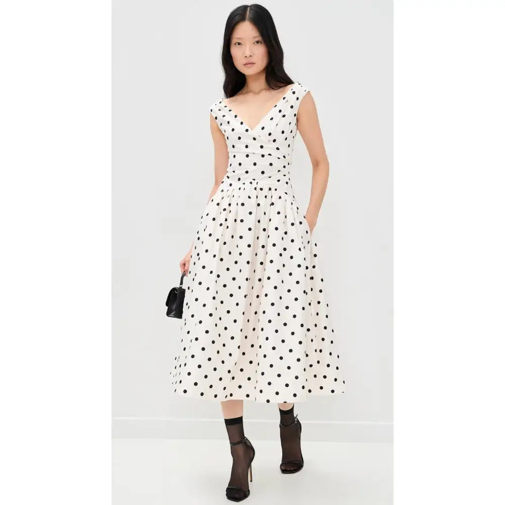 Self Portrait Cream Polka Dot Cotton Midi Dress - Dress