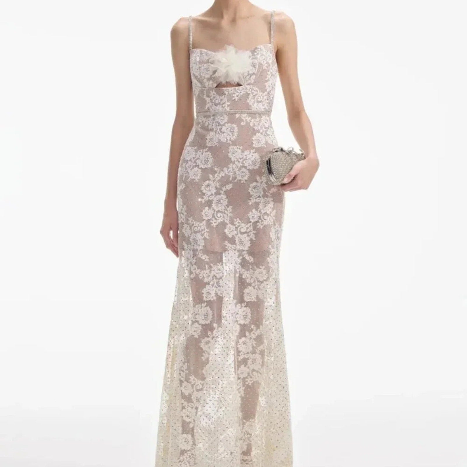 SELF PORTRAIT Cream Rhinestone Lace Maxi Dress - Self - Portrait Bernardi Collective