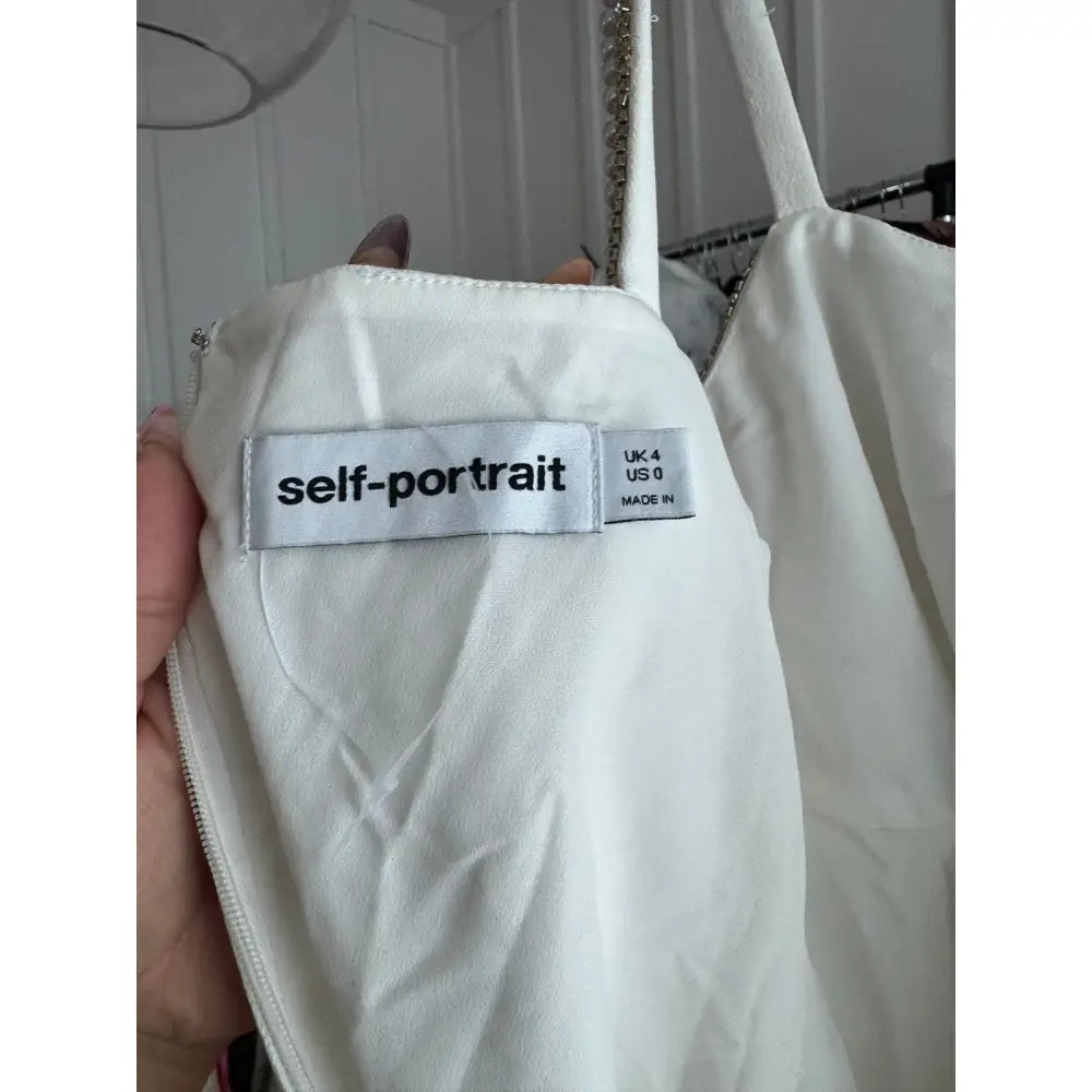 self-portrait Crepe Pearl Bow Mini Dress in White - Dress