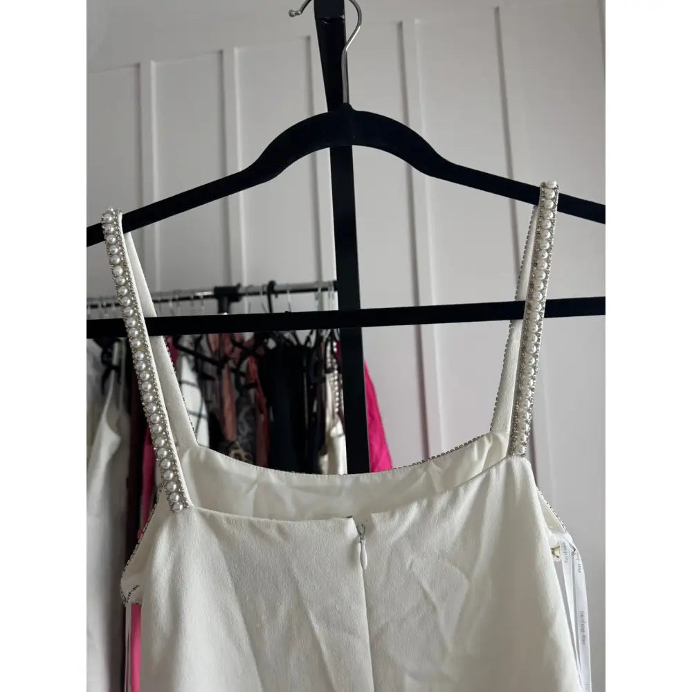 self-portrait Crepe Pearl Bow Mini Dress in White - Dress
