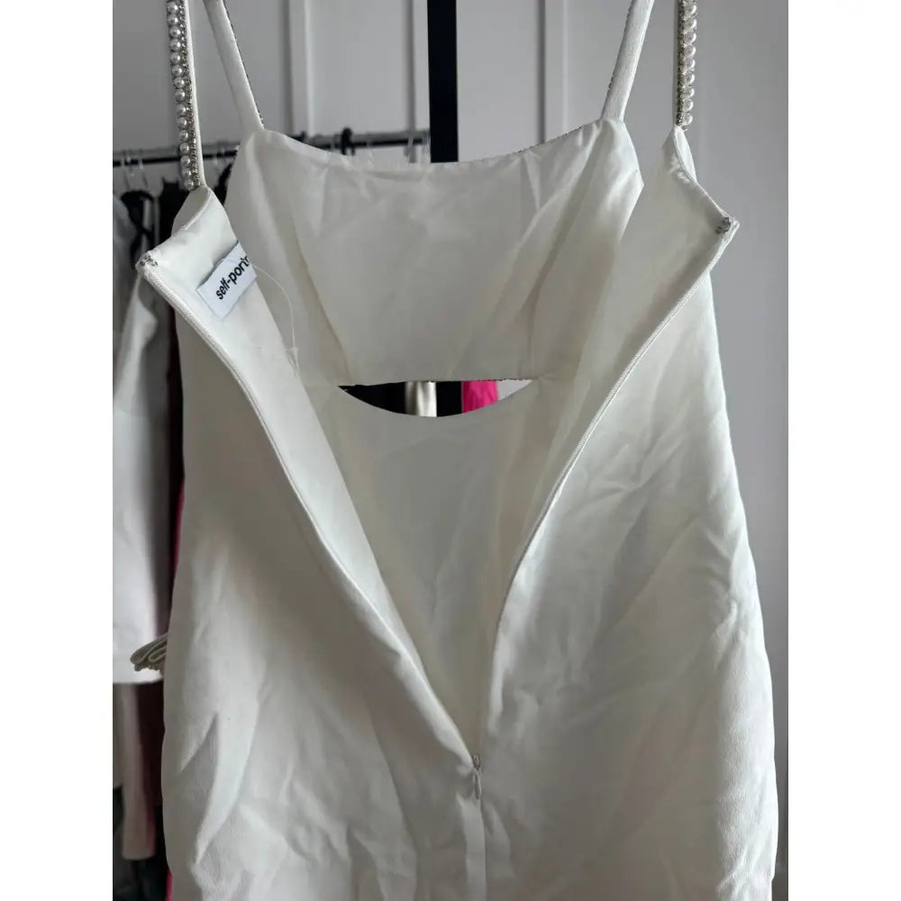 self-portrait Crepe Pearl Bow Mini Dress in White - Dress