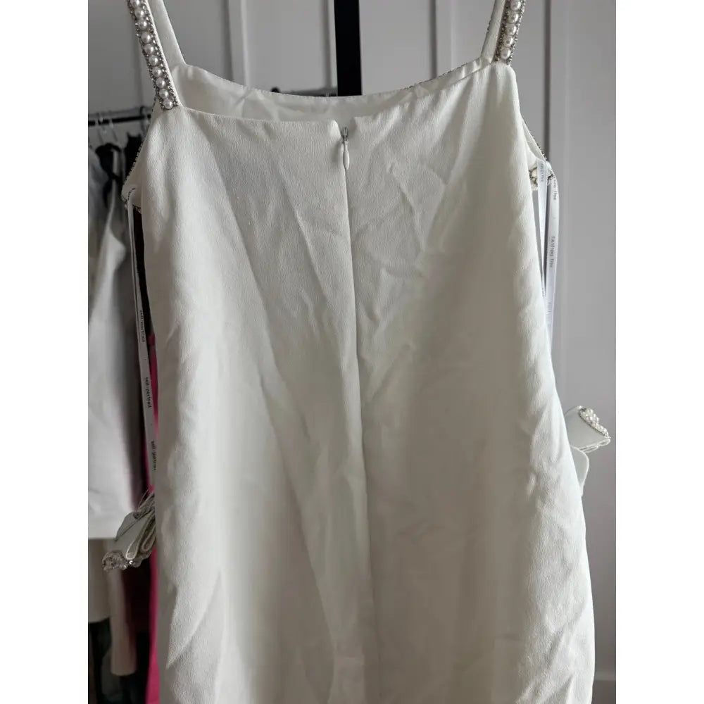 self-portrait Crepe Pearl Bow Mini Dress in White - Dress