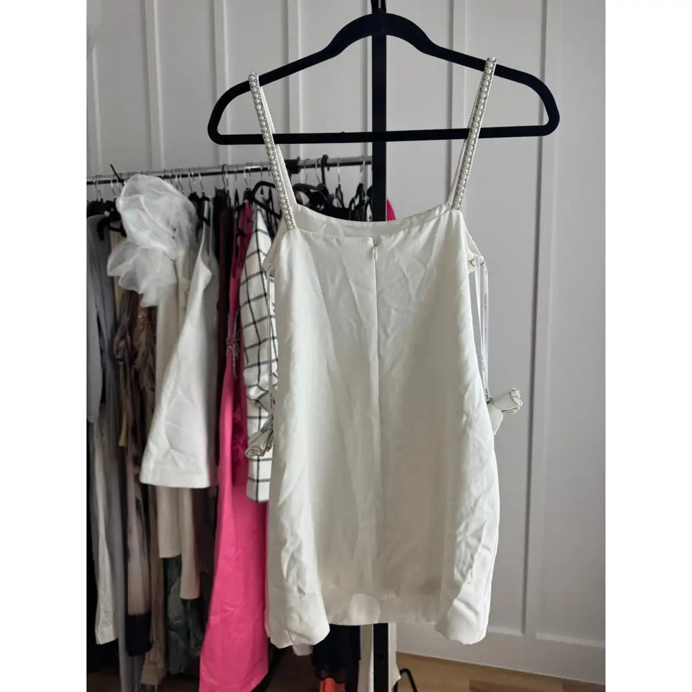 self-portrait Crepe Pearl Bow Mini Dress in White - Dress