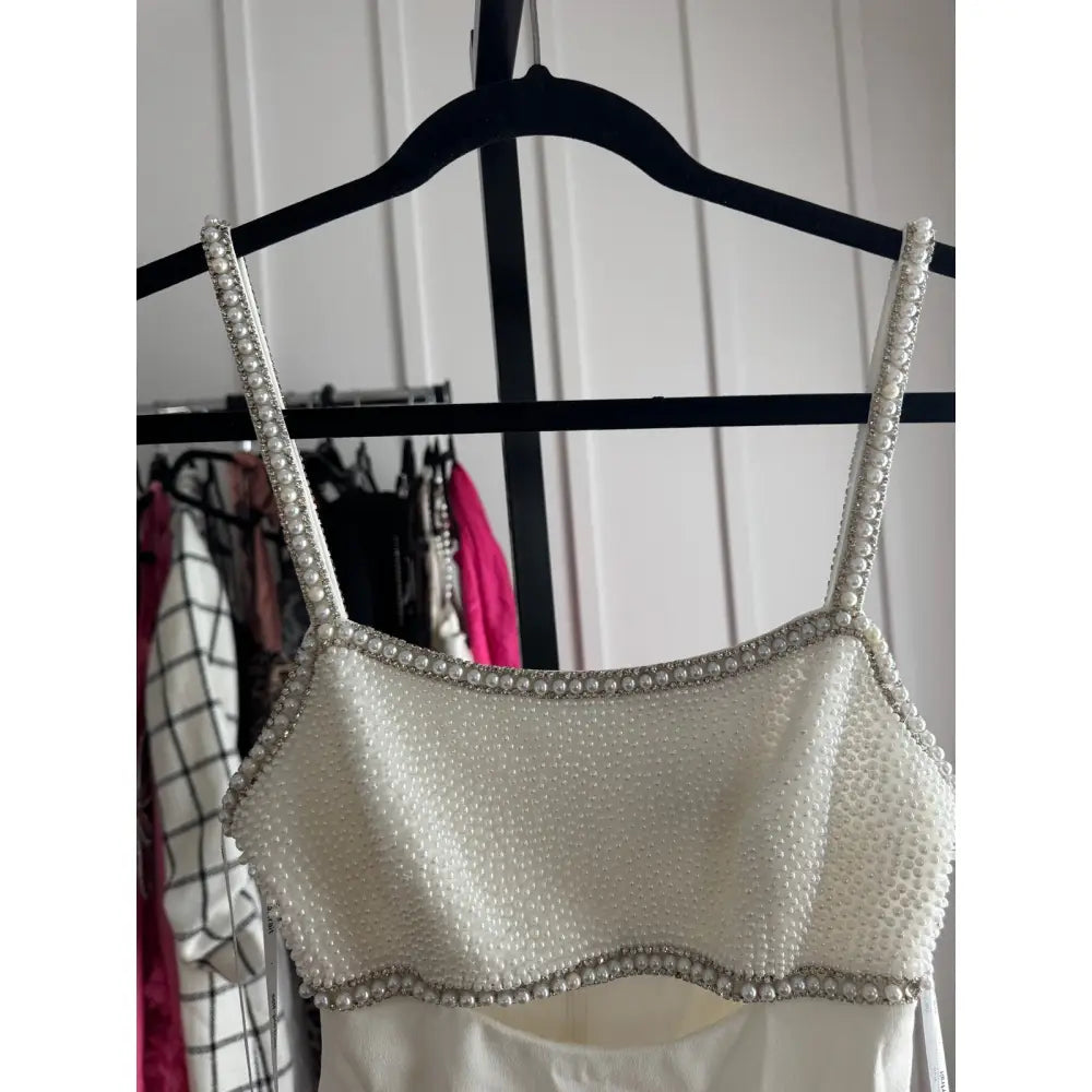self-portrait Crepe Pearl Bow Mini Dress in White - Dress