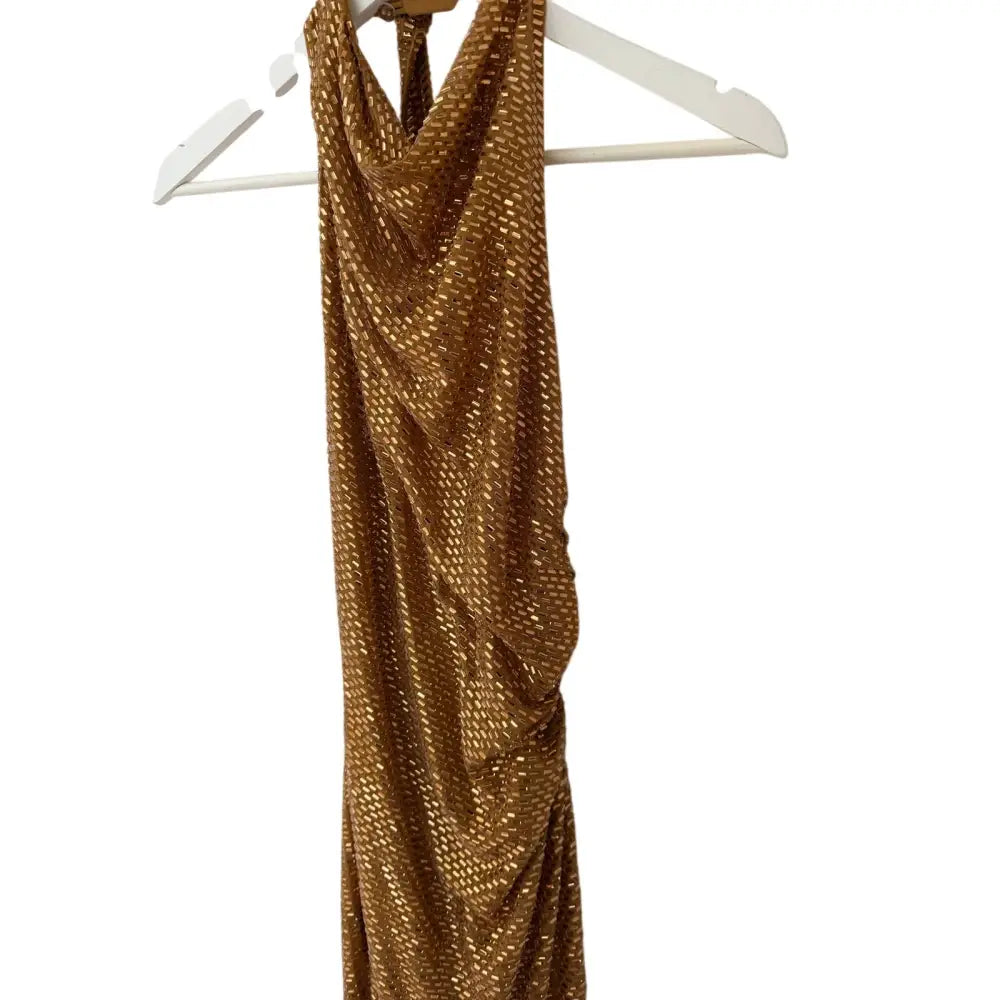 Self-Portrait Gold Rhinestone Halter Maxi Dress - Dress