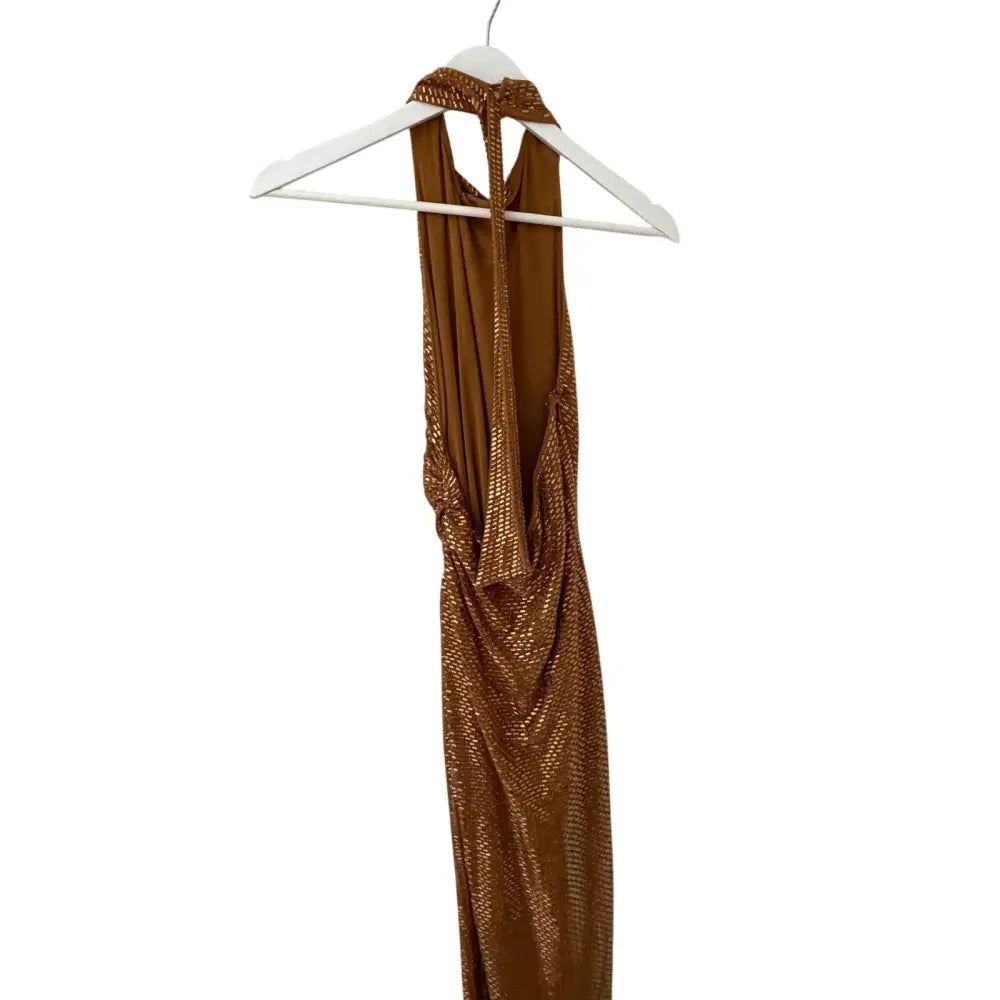 Self-Portrait Gold Rhinestone Halter Maxi Dress - Dress