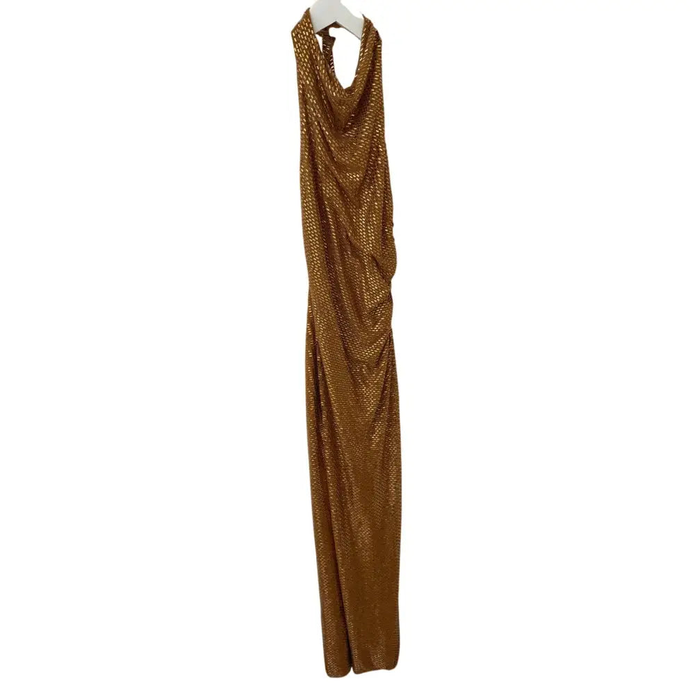 Self-Portrait Gold Rhinestone Halter Maxi Dress - Dress