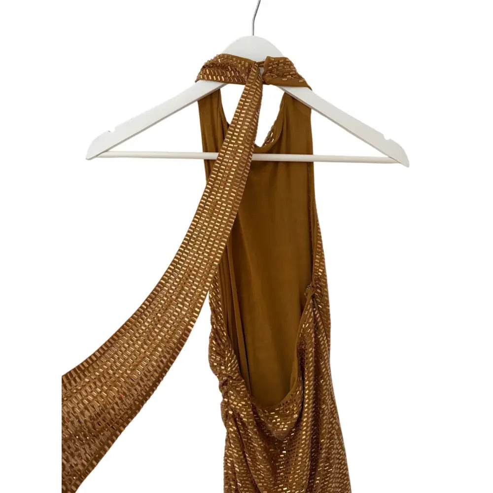 Self-Portrait Gold Rhinestone Halter Maxi Dress - Dress