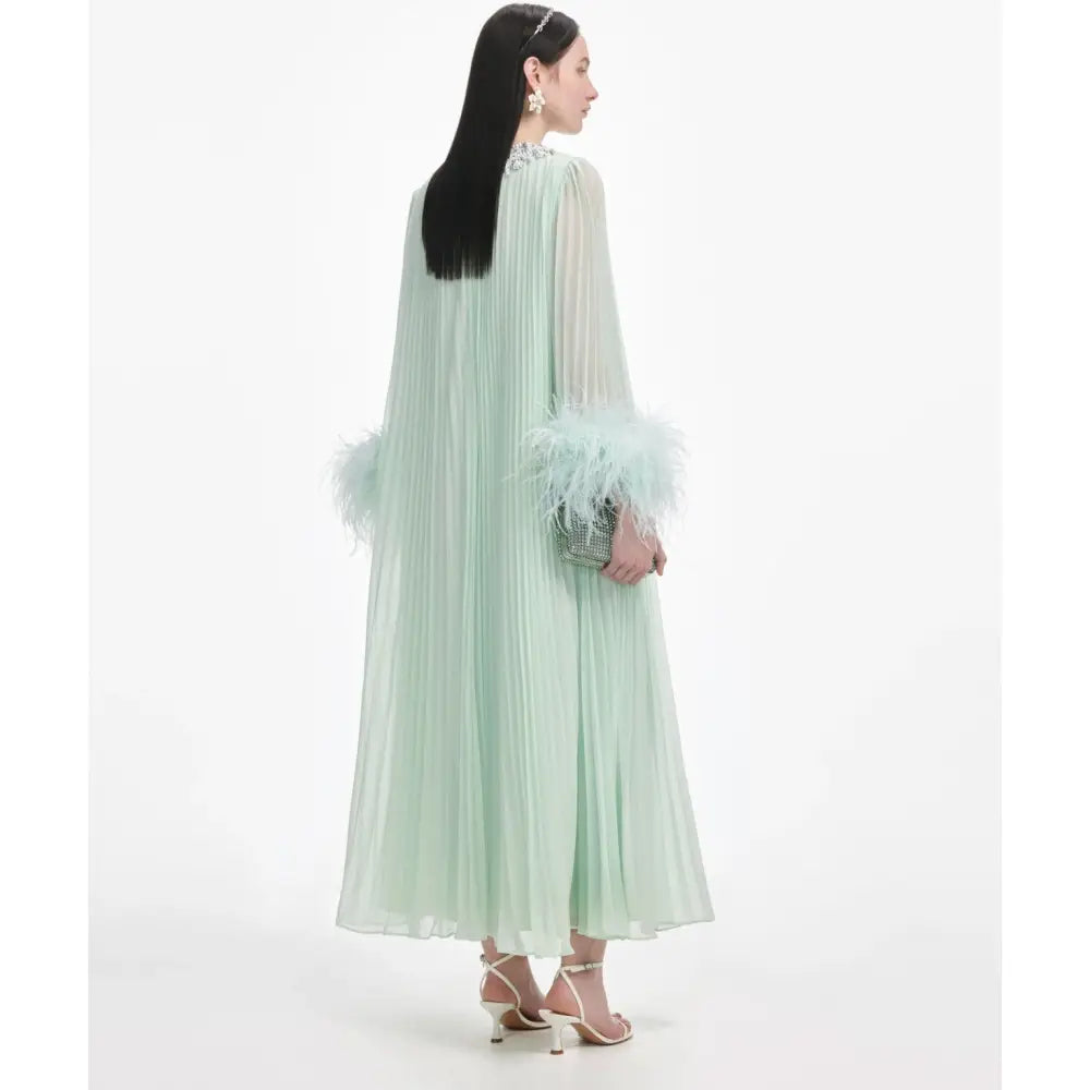 Self-Portrait Green Chiffon Feather Midi Dress - Dress