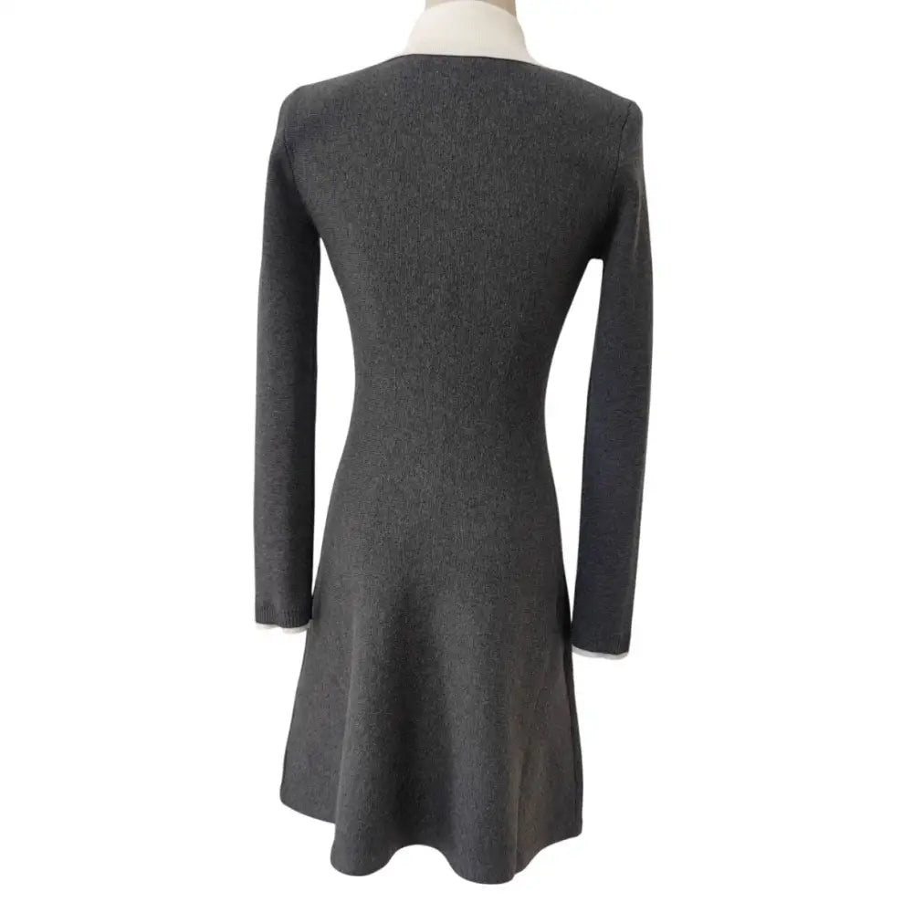 Self-Portrait Grey Crochet Flower Collared Knit Mini Dress - Dress