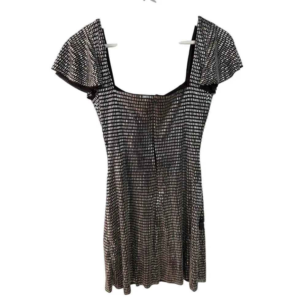 Self-Portrait Grey Rhinestone Mesh Mini Dress - Dress