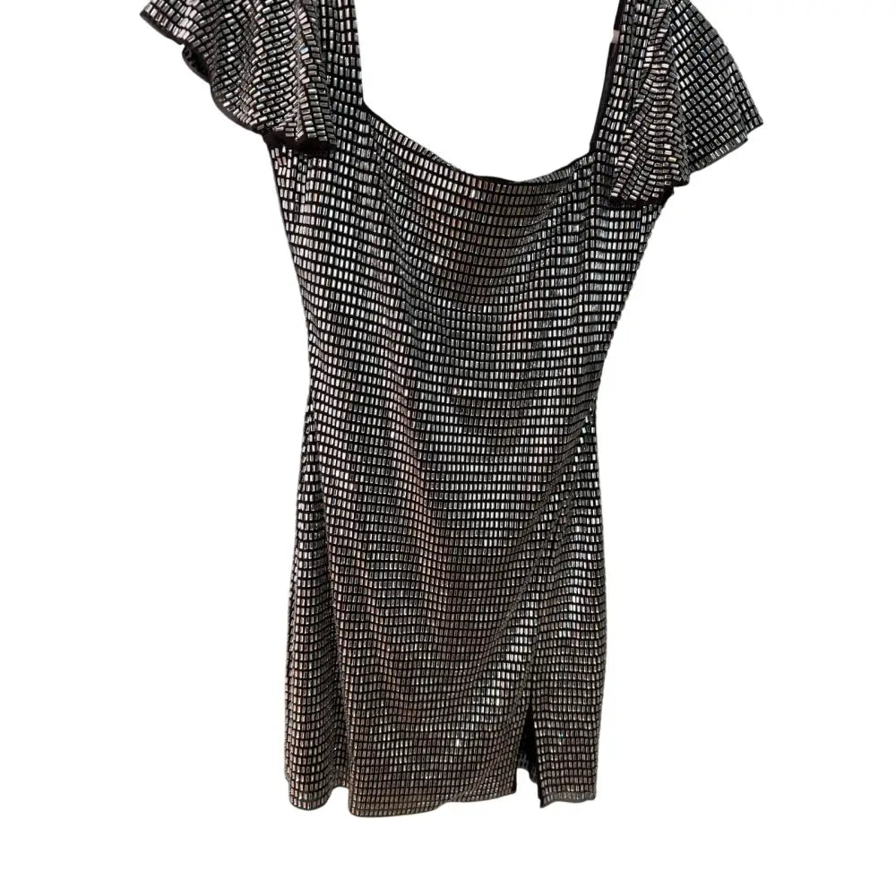 Self-Portrait Grey Rhinestone Mesh Mini Dress - Dress