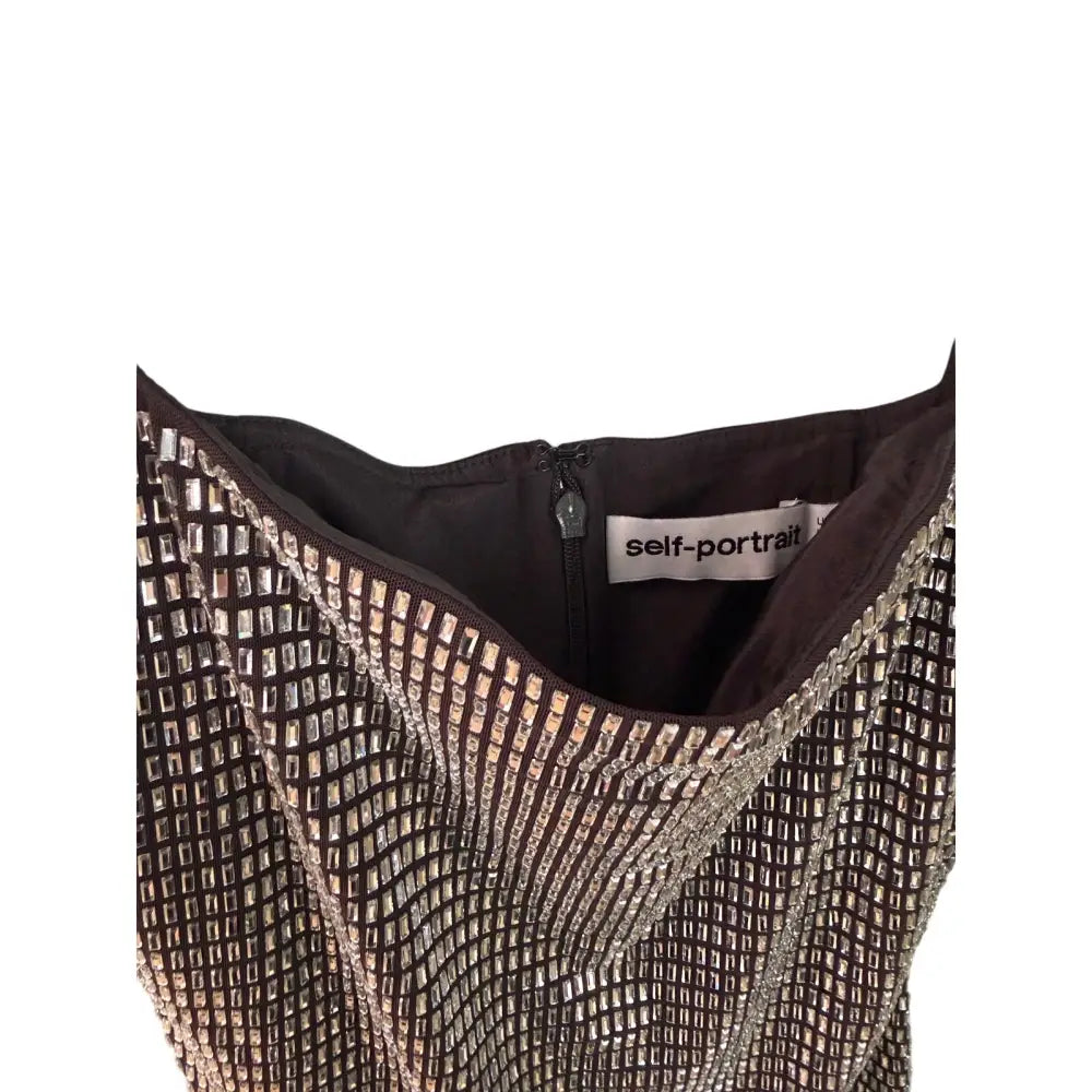 Self-Portrait Grey Rhinestone Mesh Mini Dress - Dress