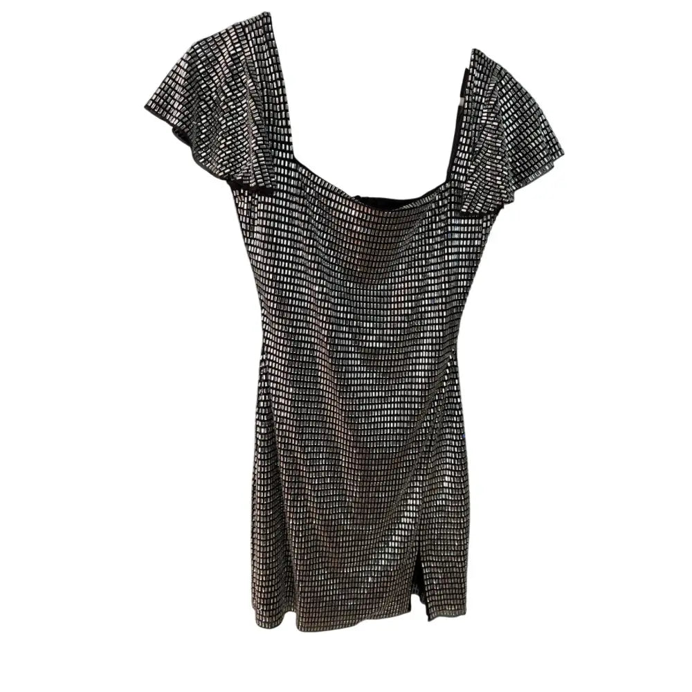Self-Portrait Grey Rhinestone Mesh Mini Dress - Dress