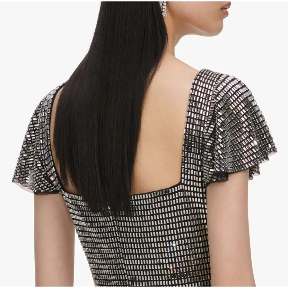 Self-Portrait Grey Rhinestone Mesh Mini Dress - Dress