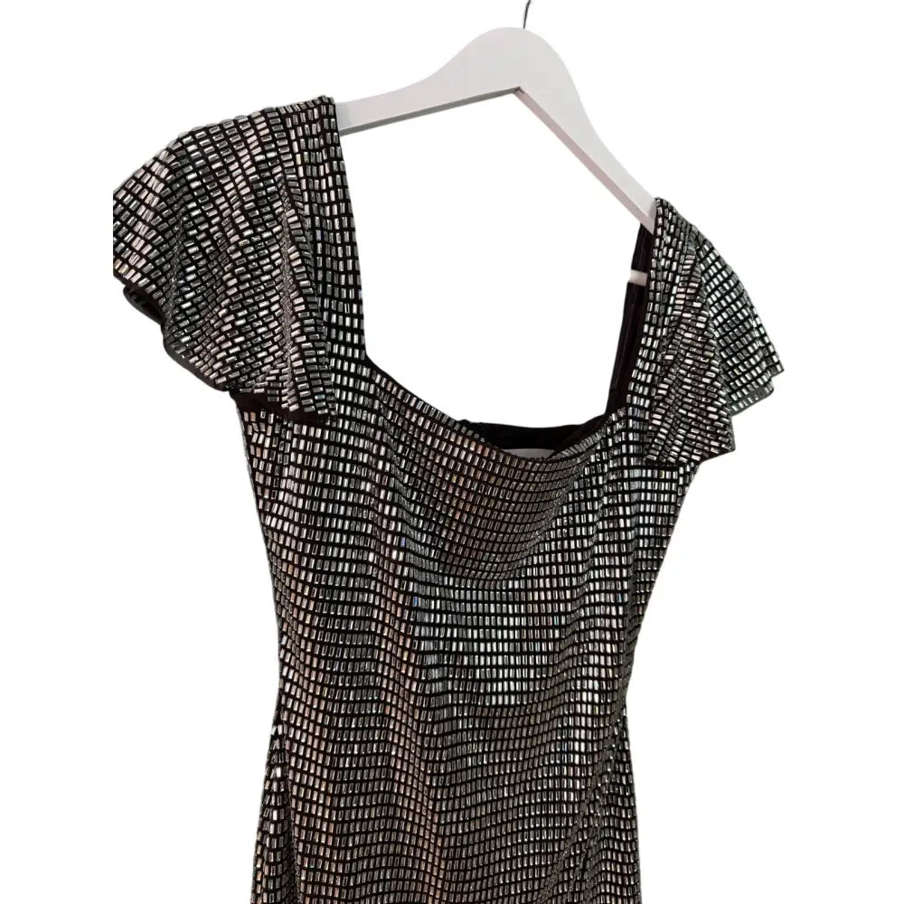 Self-Portrait Grey Rhinestone Mesh Mini Dress - Dress