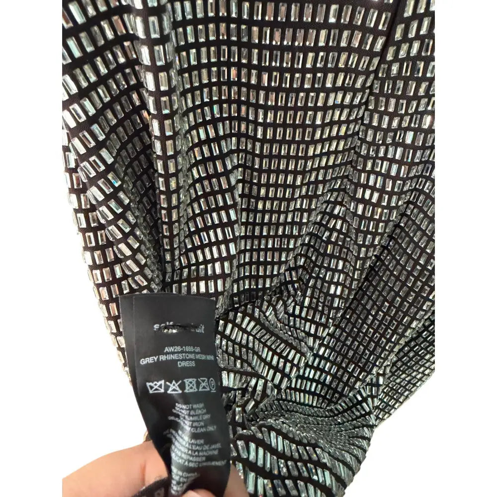 Self-Portrait Grey Rhinestone Mesh Mini Dress - Dress