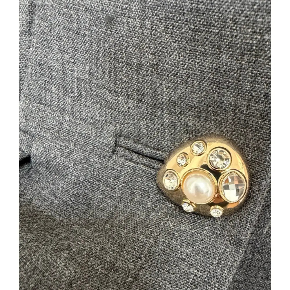 Self-Portrait Grey Wool Collarless Jacket - Jacket