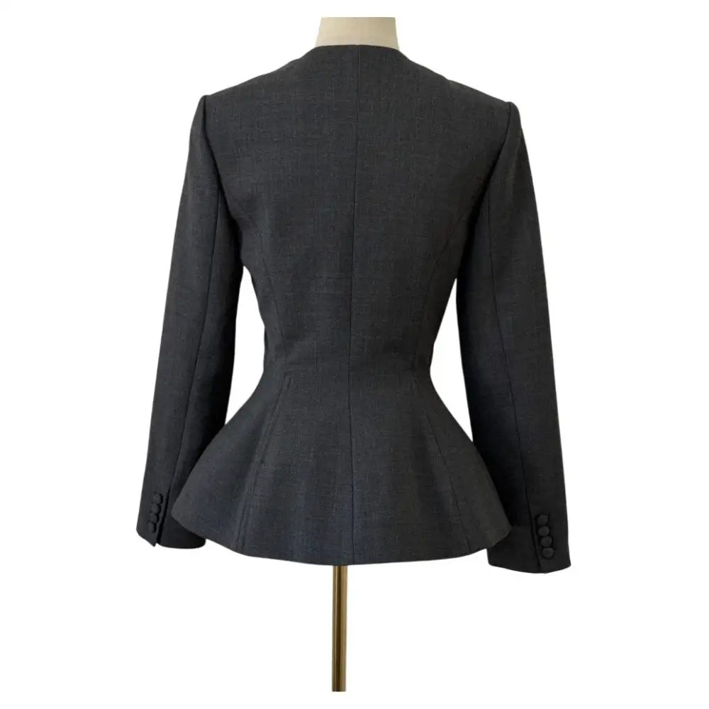 Self-Portrait Grey Wool Collarless Jacket - Jacket