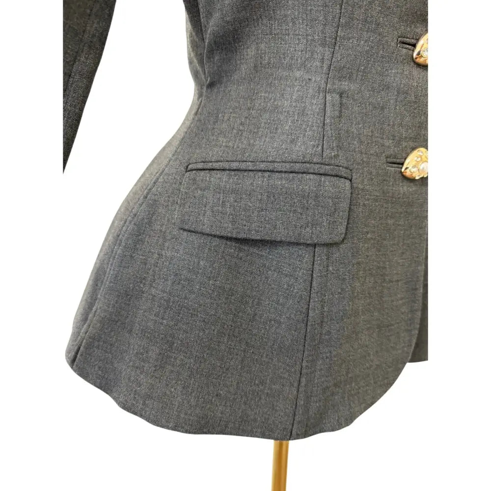 Self-Portrait Grey Wool Collarless Jacket - Jacket
