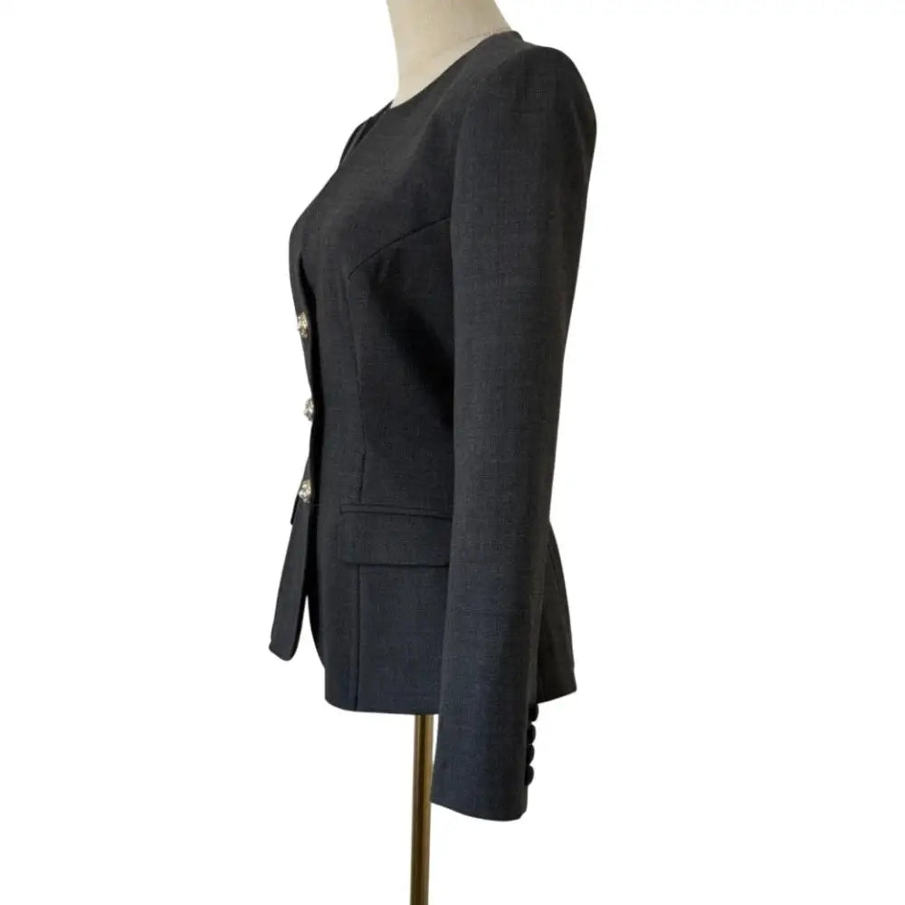 Self-Portrait Grey Wool Collarless Jacket - Jacket