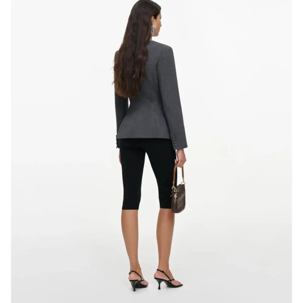 Self-Portrait Grey Wool Collarless Jacket - Jacket