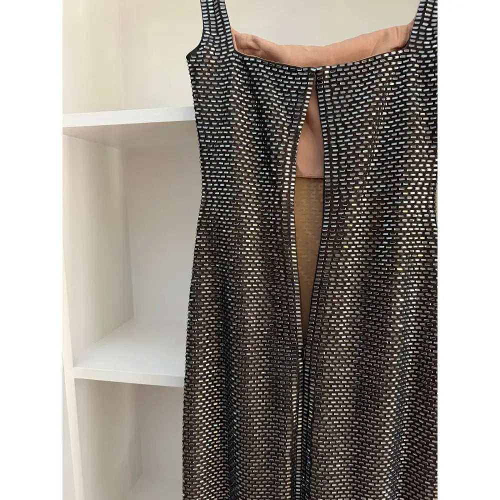 Self-Portrait Gunmetal Square Neck Rhinestone Maxi Dress - Dress