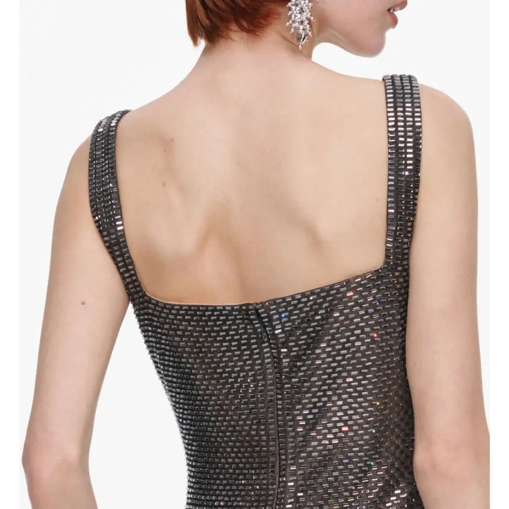 Self-Portrait Gunmetal Square Neck Rhinestone Maxi Dress - Dress