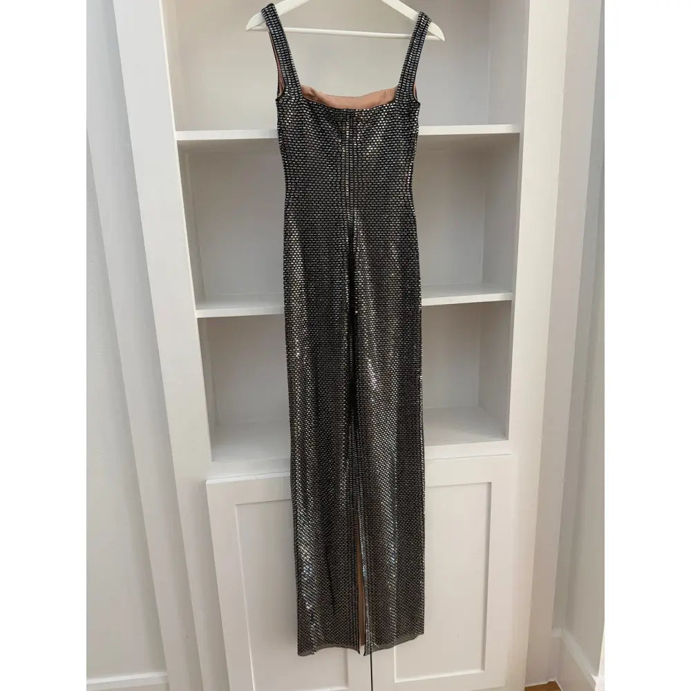 Self-Portrait Gunmetal Square Neck Rhinestone Maxi Dress - Dress