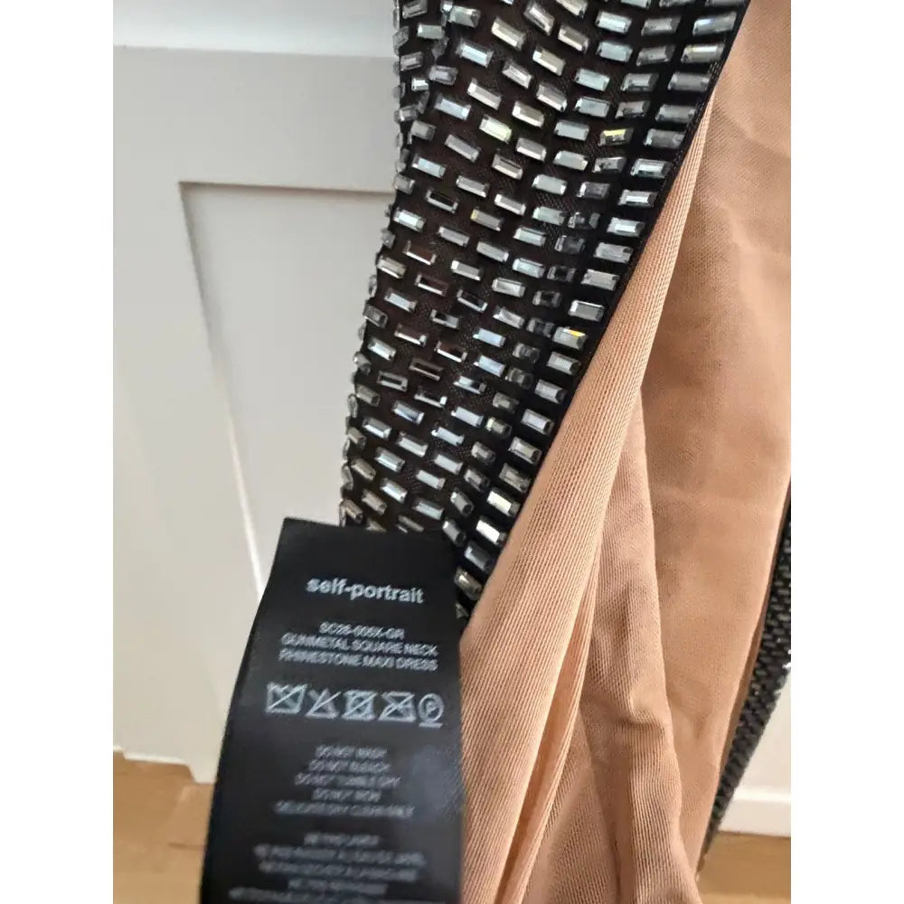 Self-Portrait Gunmetal Square Neck Rhinestone Maxi Dress - Dress