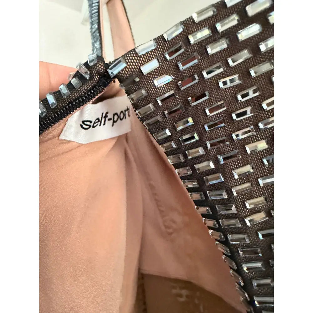 Self-Portrait Gunmetal Square Neck Rhinestone Maxi Dress - Dress