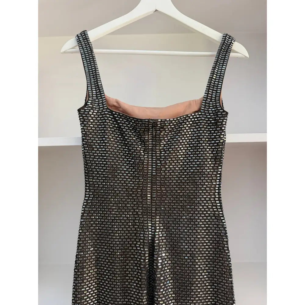 Self-Portrait Gunmetal Square Neck Rhinestone Maxi Dress - Dress