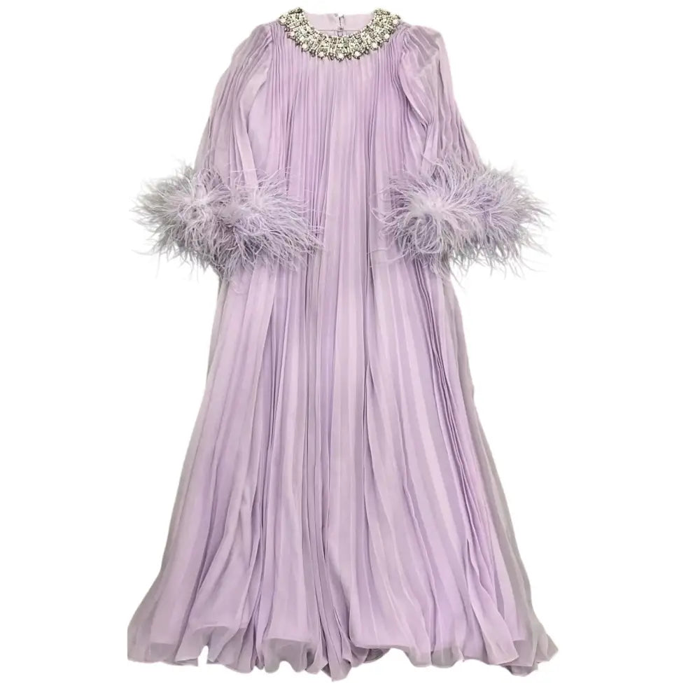 Self-Portrait Lilac Chiffon Feather Midi Dress - Dress