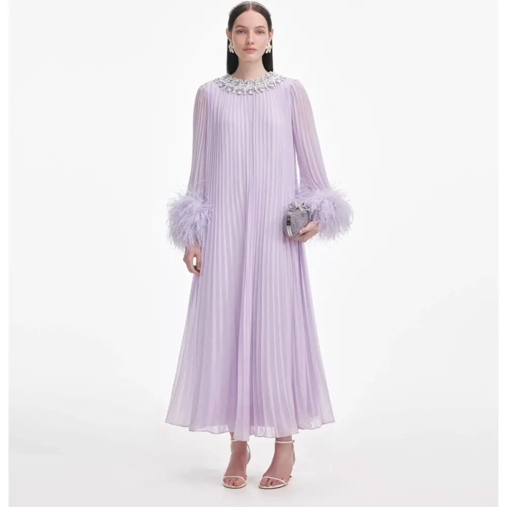 Self-Portrait Lilac Chiffon Feather Midi Dress - 4 - Dress