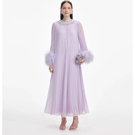 Self-Portrait Lilac Chiffon Feather Midi Dress - 4 - Dress