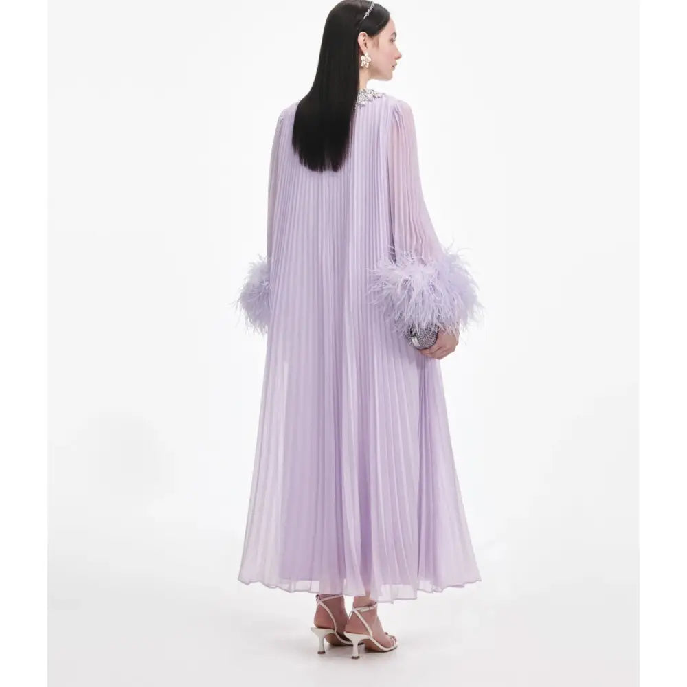 Self-Portrait Lilac Chiffon Feather Midi Dress - Dress