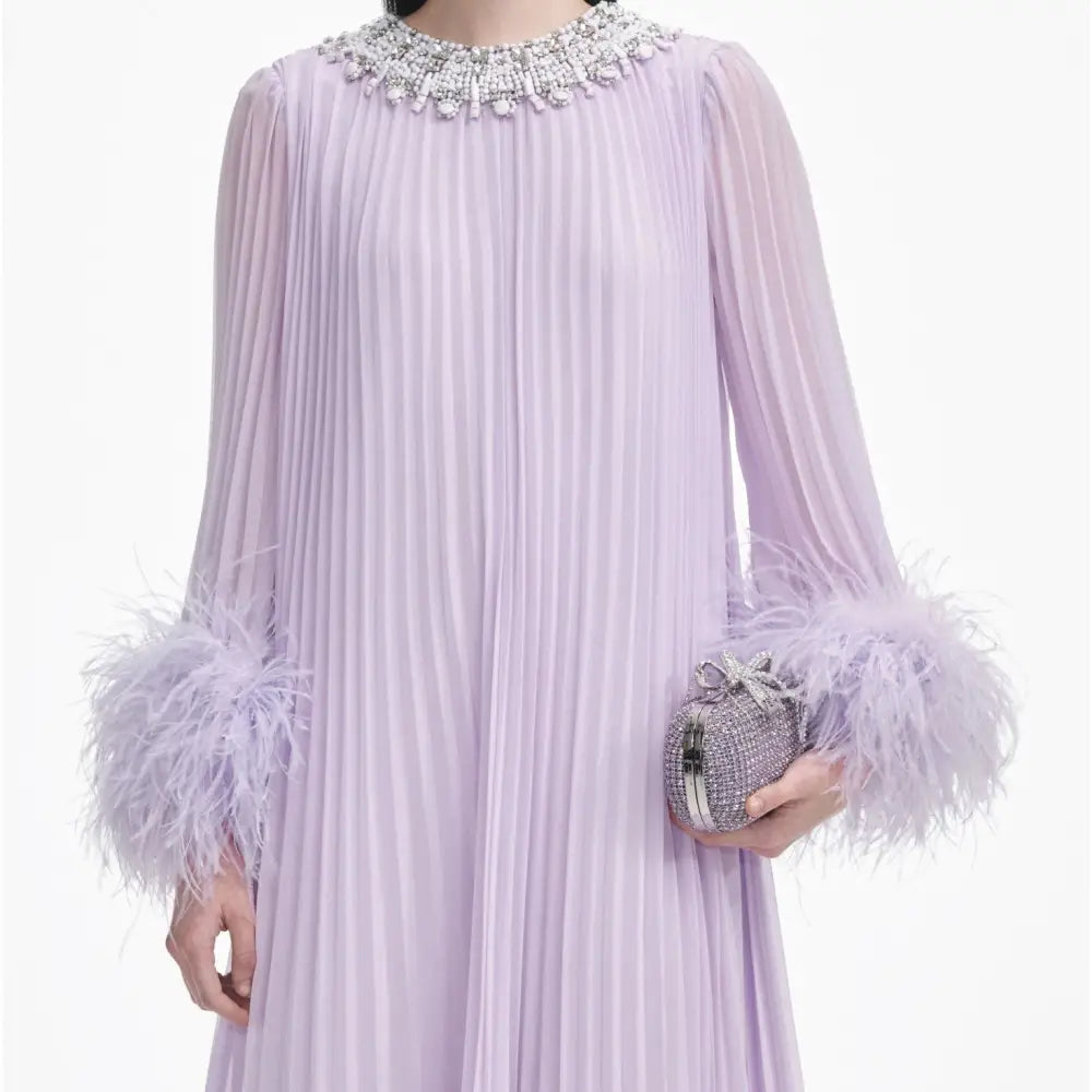 Self-Portrait Lilac Chiffon Feather Midi Dress - Dress
