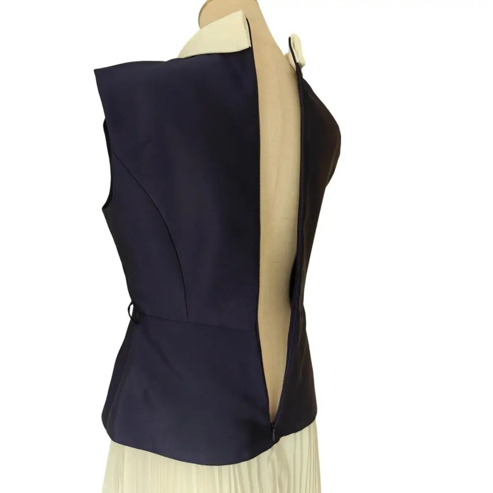 Self Portrait Navy Boucle And Chiffon Mini Dress - Dress