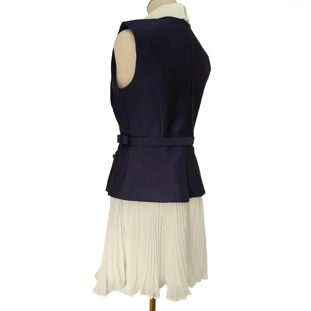 Self Portrait Navy Boucle And Chiffon Mini Dress - Dress