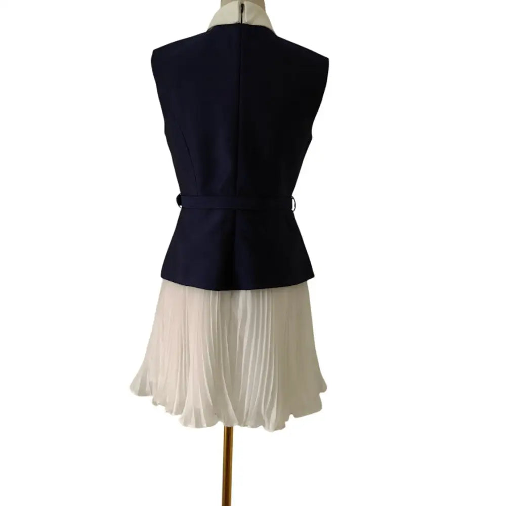 Self Portrait Navy Boucle And Chiffon Mini Dress - Dress