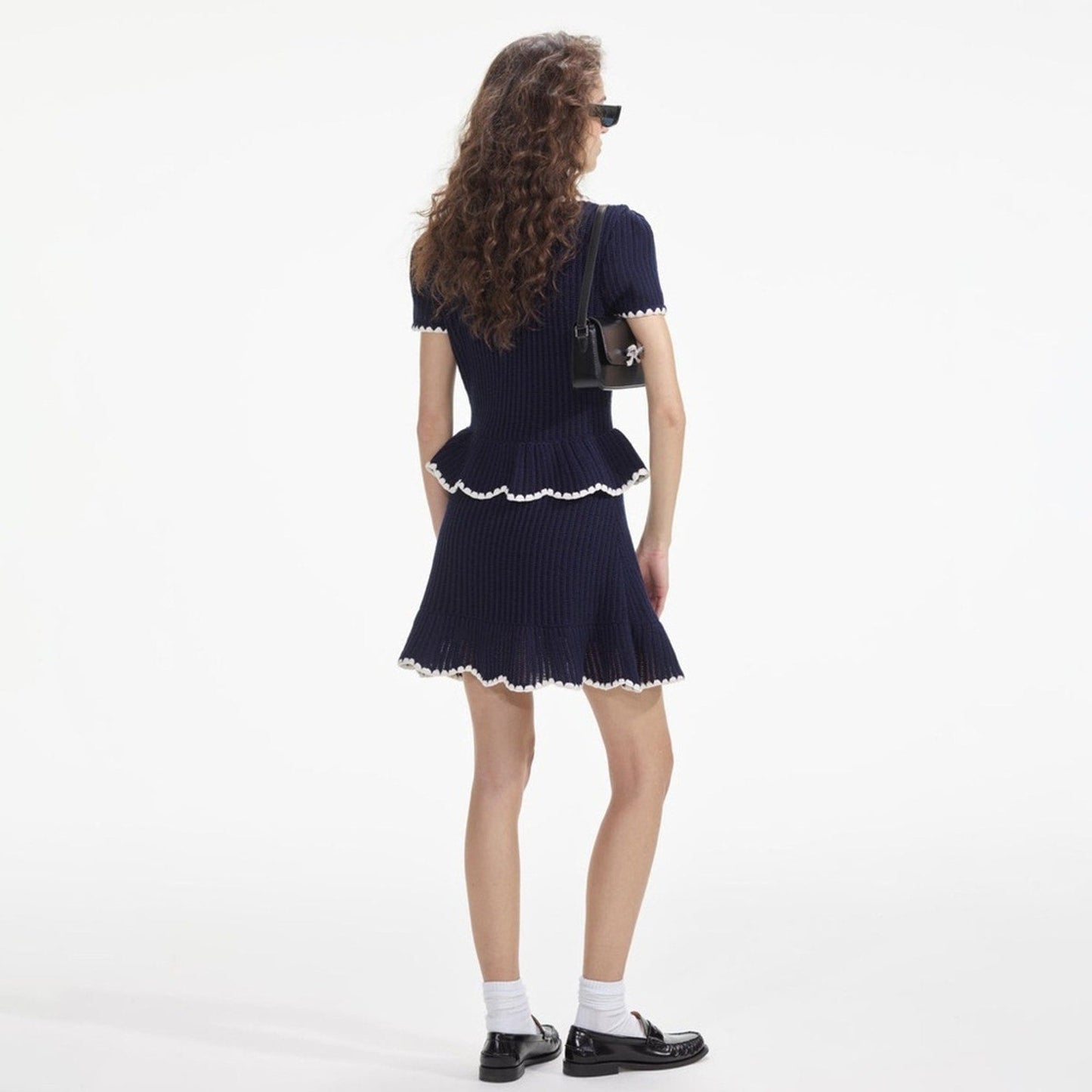 SELF PORTRAIT navy crochet flared mini dress - DressSelf - Portrait Bernardi Collective