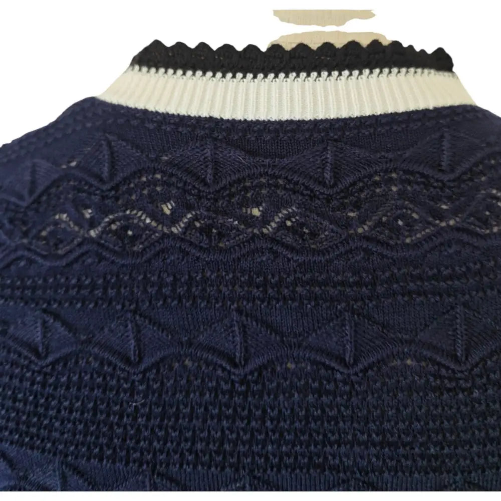 Self-Portrait Navy Pointelle Knit Midi Dress - Small - Dress