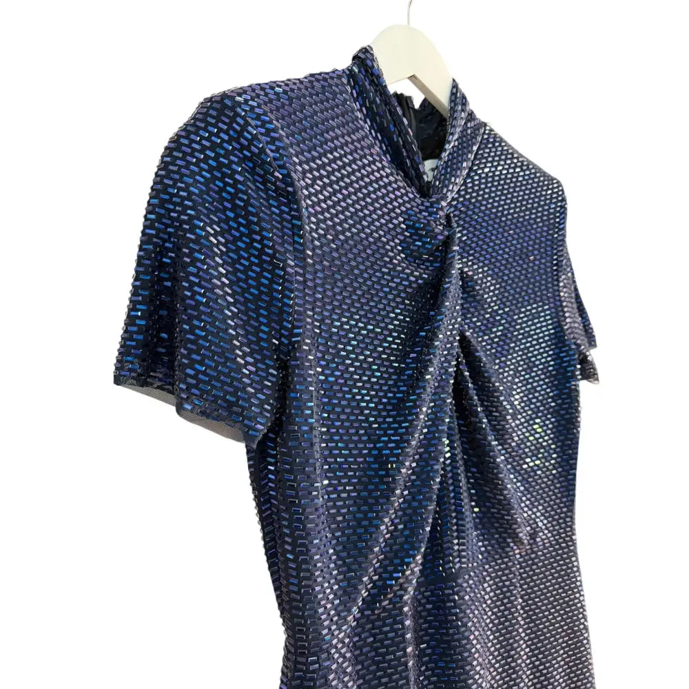 Self-Portrait Navy Rhinestone Mesh Twist Maxi Dress - Dress