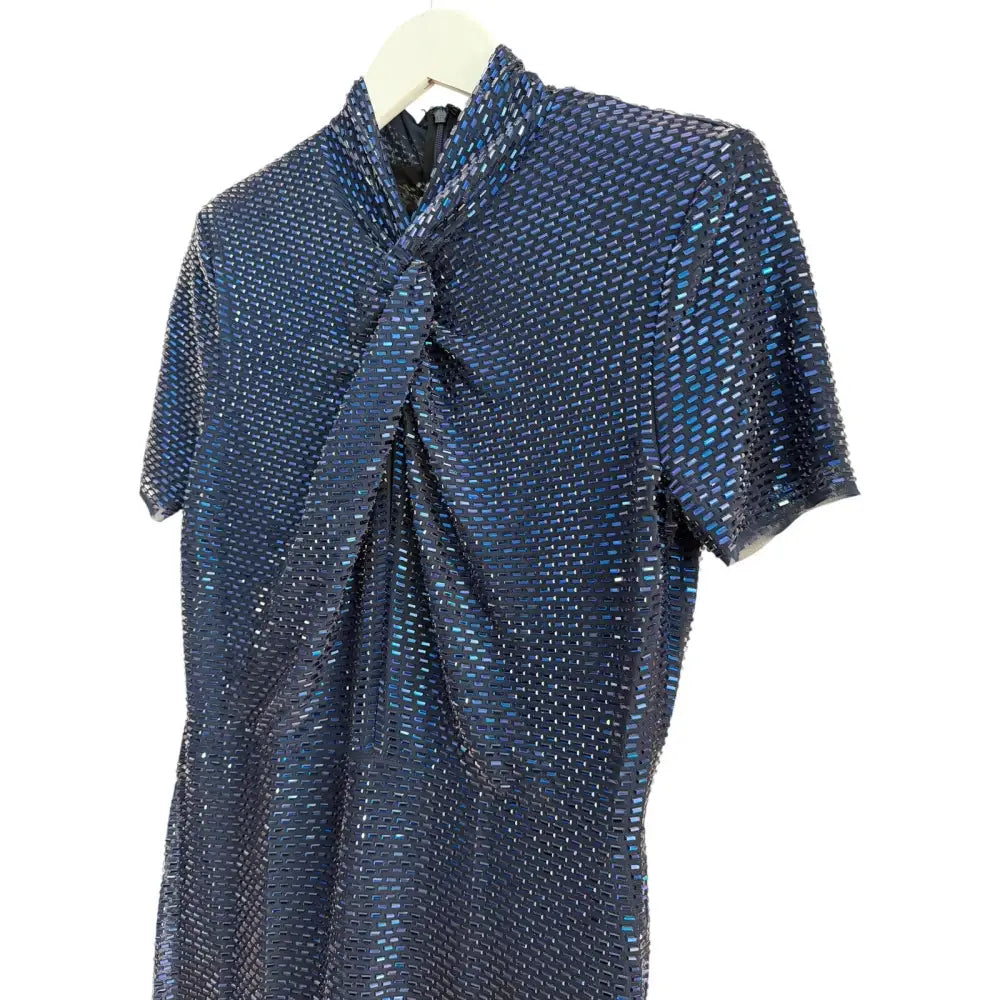 Self-Portrait Navy Rhinestone Mesh Twist Maxi Dress - Dress