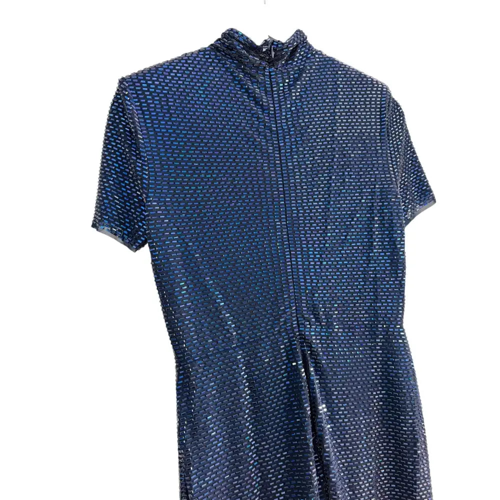Self-Portrait Navy Rhinestone Mesh Twist Maxi Dress - Dress